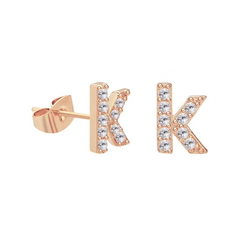 26 Letter Copper Inlaid Zircon Rose Gold Temperament Small Letter Earrings-Jewearrings