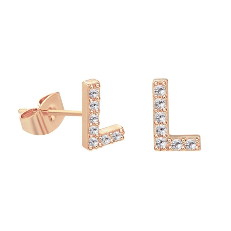 26 Letter Copper Inlaid Zircon Rose Gold Temperament Small Letter Earrings-Jewearrings