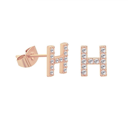 26 Letter Copper Inlaid Zircon Rose Gold Temperament Small Letter Earrings-Jewearrings