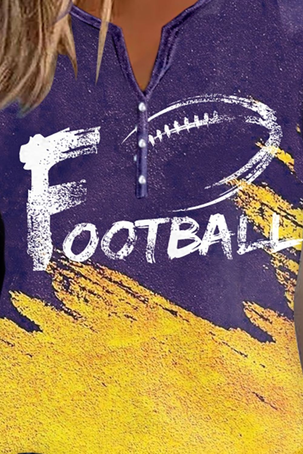 FOOTBALL Graphic Notched Neck Long Sleeve T-Shirt-Jewearrings