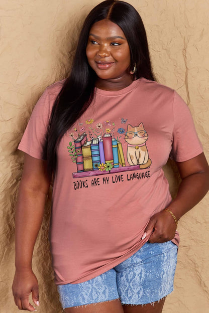 Simply Love Full Size BOOKS ARE MY LOVE LANGUAGE Graphic Cotton Tee-Jewearrings