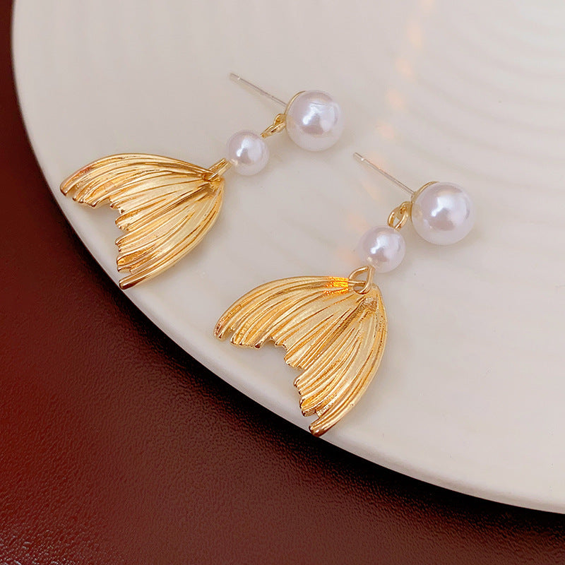 Silver Needle Fishtail Pearl Tassel Simple Earrings-Jewearrings