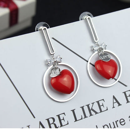 Bow Love Heart Stud Earrings-Jewearrings