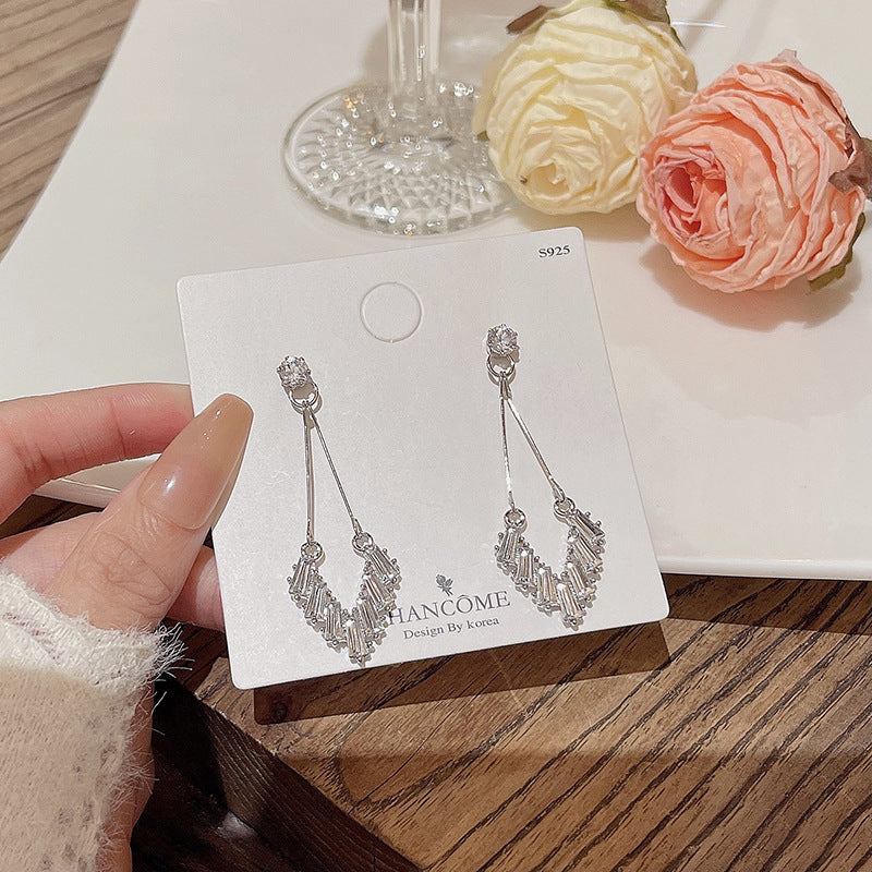 925 Silver Needle Long Fringed Zircon Earrings-Jewearrings