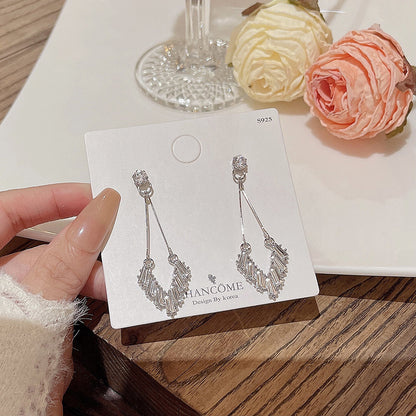 925 Silver Needle Long Fringed Zircon Earrings-Jewearrings