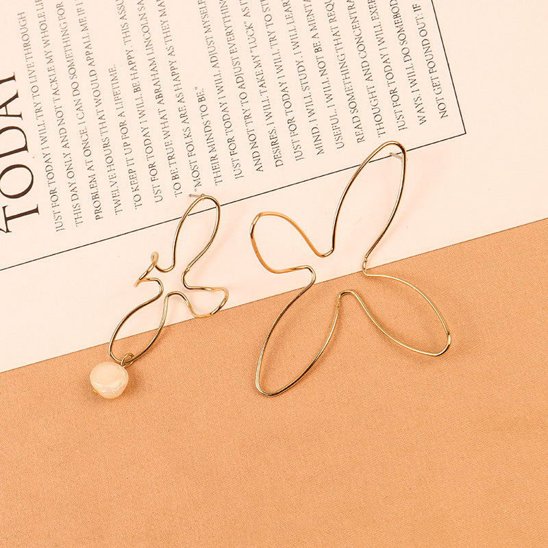 Irregular Earrings Pearl Asymmetric Exaggerated Earrings-Jewearrings