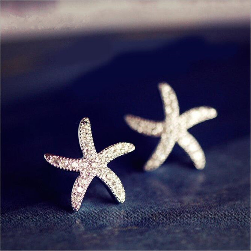 Sterling Silver Starfish Stud Earrings-Jewearrings