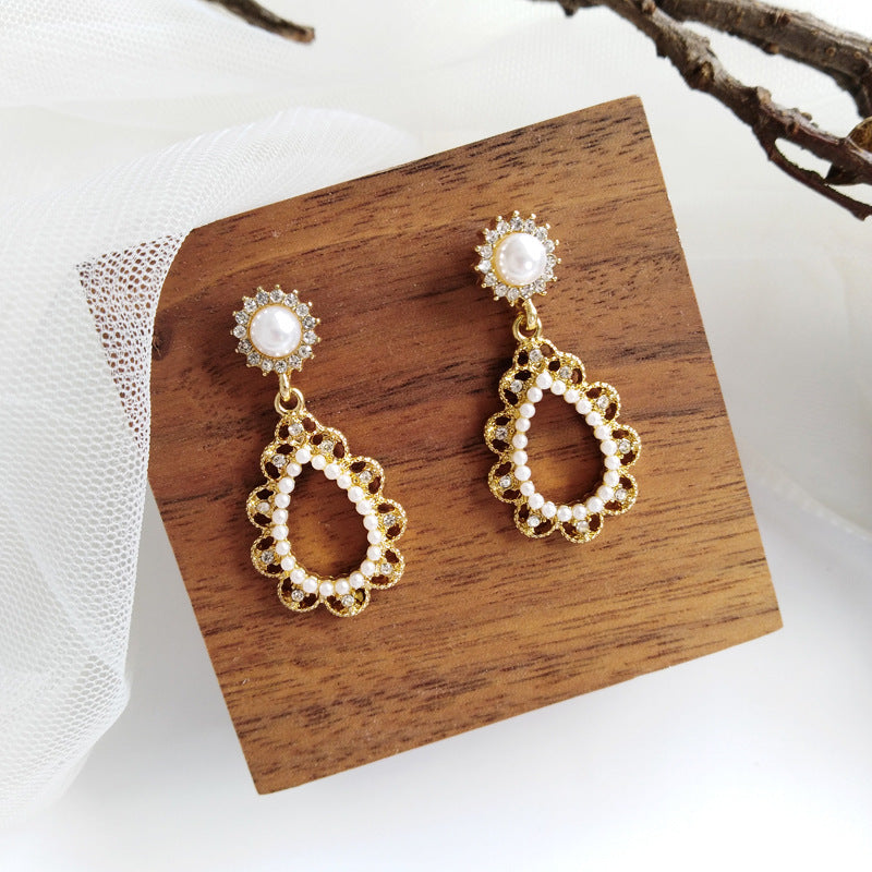 Silver Needle Pearl Drop Earrings-Jewearrings