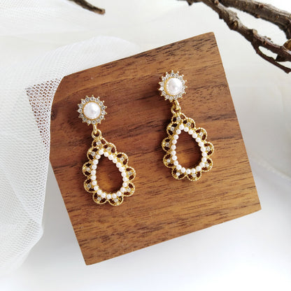 Silver Needle Pearl Drop Earrings-Jewearrings