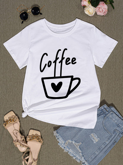 COFFEE Round Neck Short Sleeve T-Shirt-Jewearrings