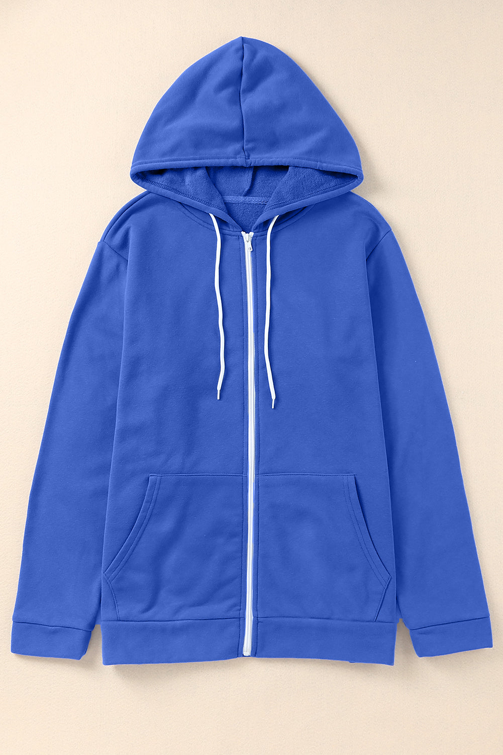 Plus Size Zip Up Hooded Jacket with Pocket-Jewearrings