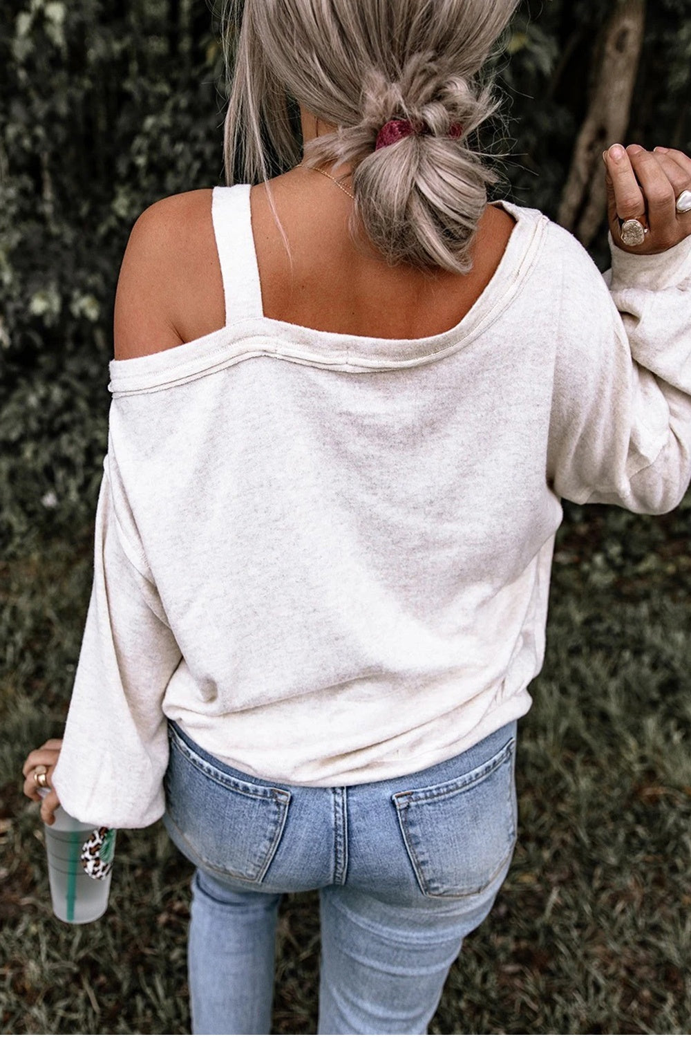 THANKSGIVING Asymmetrical Neck Long Sleeve Top-Jewearrings