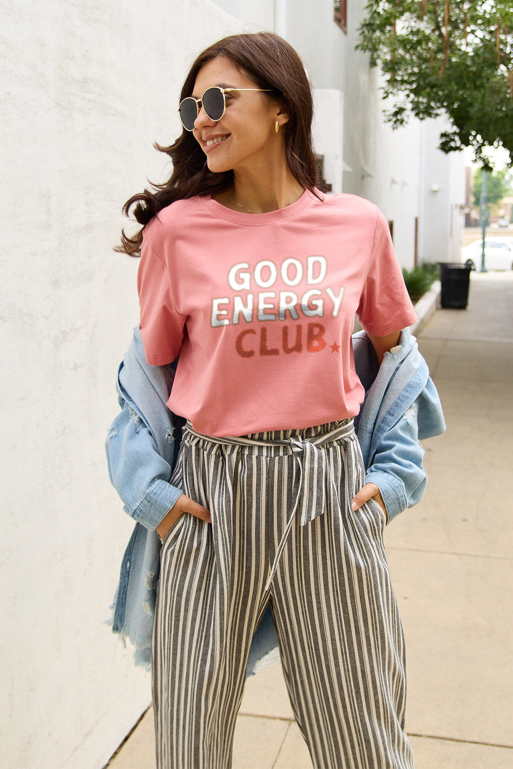 Simply Love Full Size GOOD ENERGY CLUB Short Sleeve T-Shirt-Jewearrings