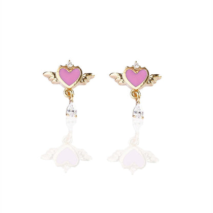 Women's Korean Drop Nectarine Heart Stud Earrings-Jewearrings