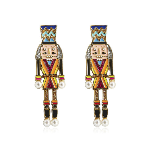 Oil drop multicolor gold powder villain knight earrings-Jewearrings