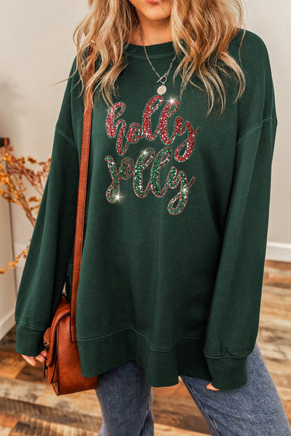 HOLLY JOLLY Sequin Round Neck Sweatshirt-Jewearrings