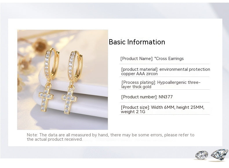 Women's Fashion Zircon Cross Earrings-Jewearrings