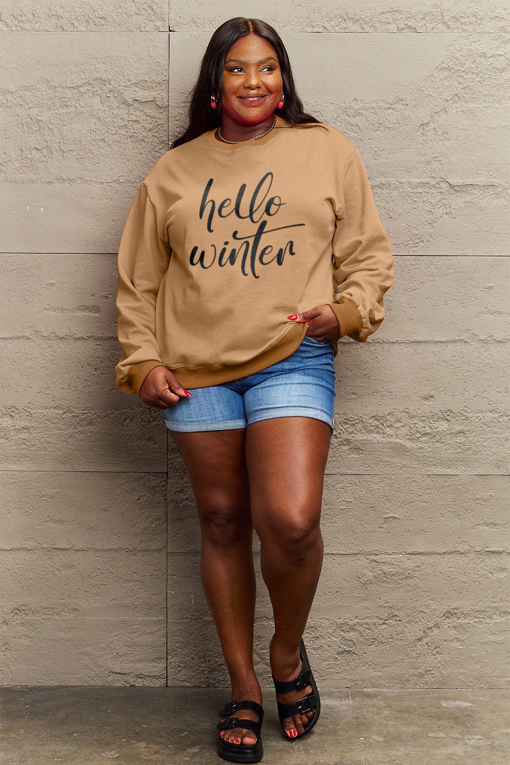 Simply Love Full Size HELLO WINTER Graphic Sweatshirt-Jewearrings