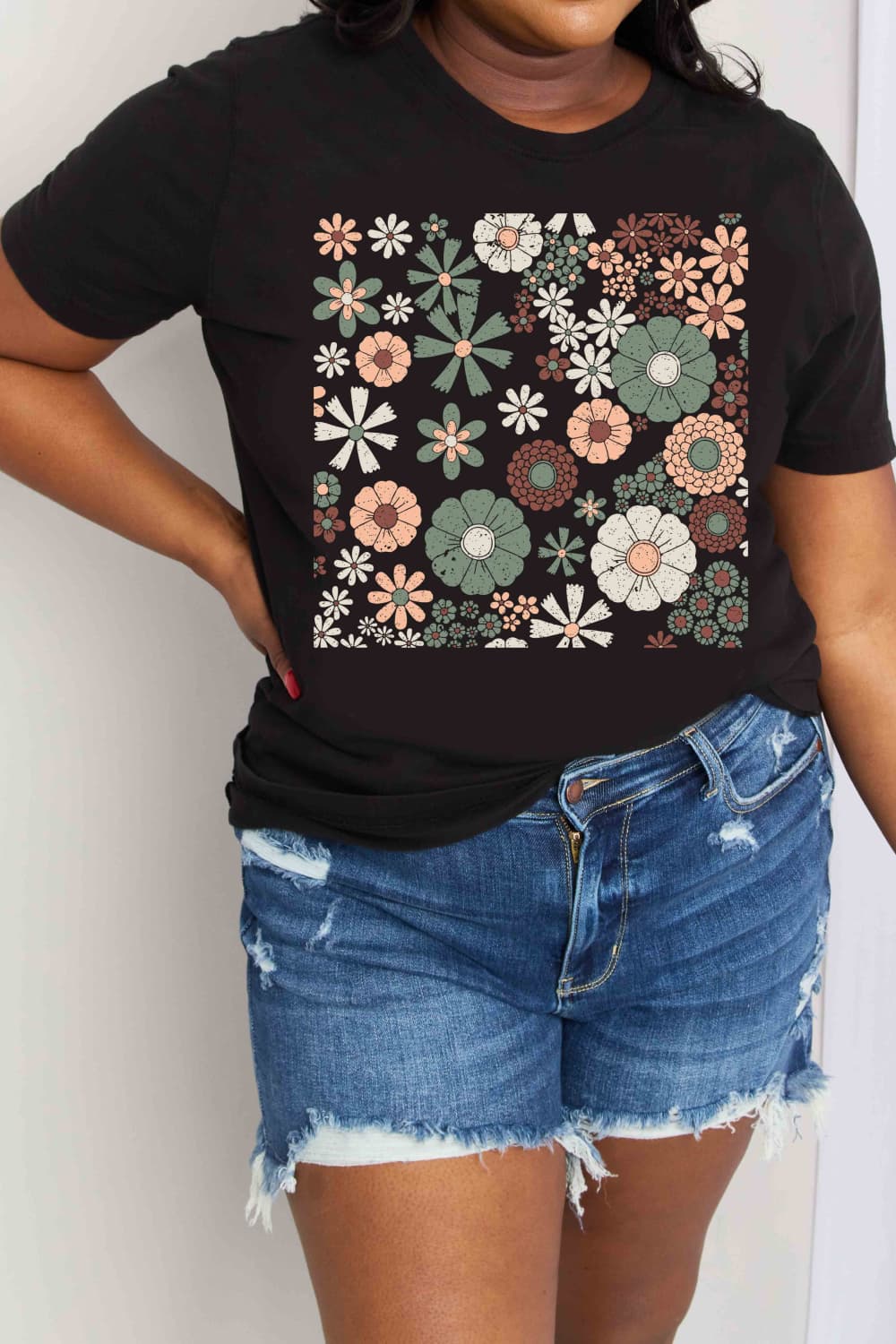 Simply Love Full Size Flower Graphic Cotton Tee-Jewearrings