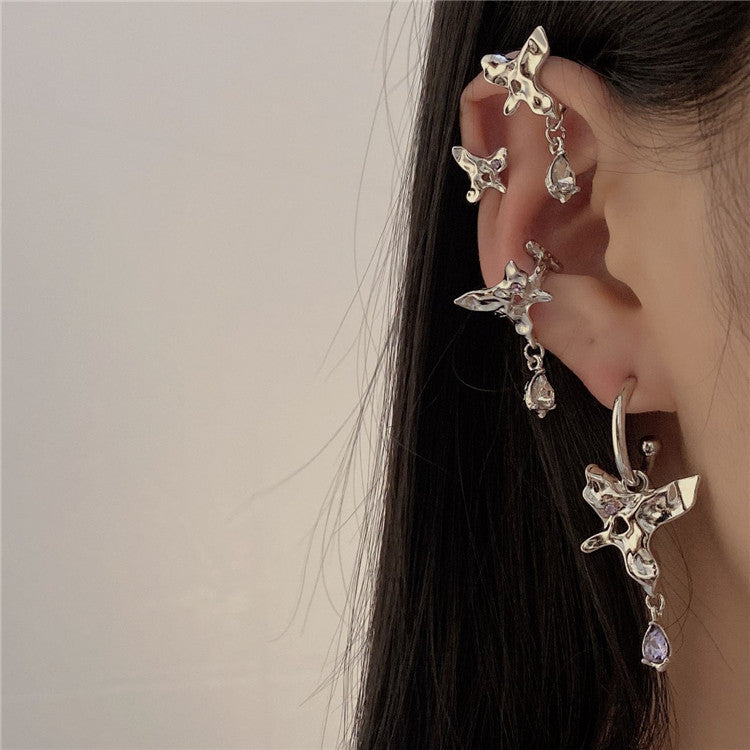 Butterfly Overlap Phantom Drop Zircon Earrings Ear Bone Clip-Jewearrings