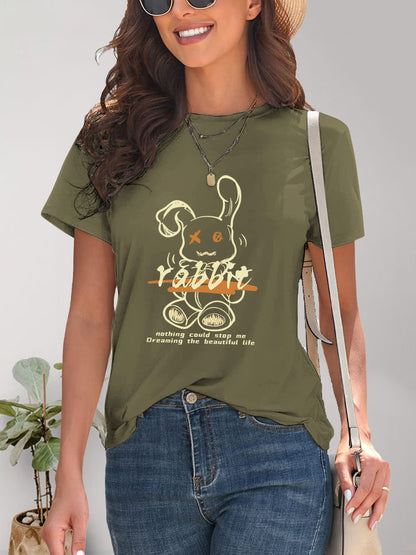 Rabbit Graphic Round Neck Short Sleeve T-Shirt-Jewearrings