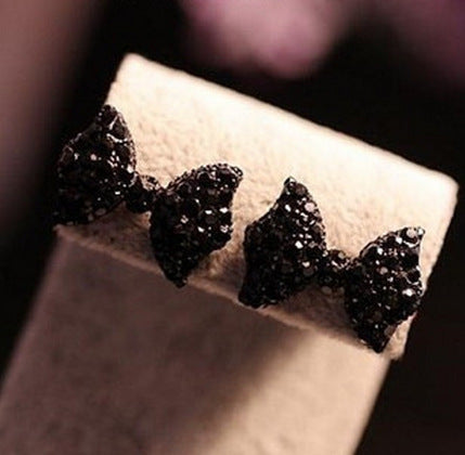 Women's Black Bow Stud Earrings-Jewearrings