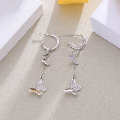 European And American Fashion Temperament Butterfly Pendant Stud Earrings-Jewearrings