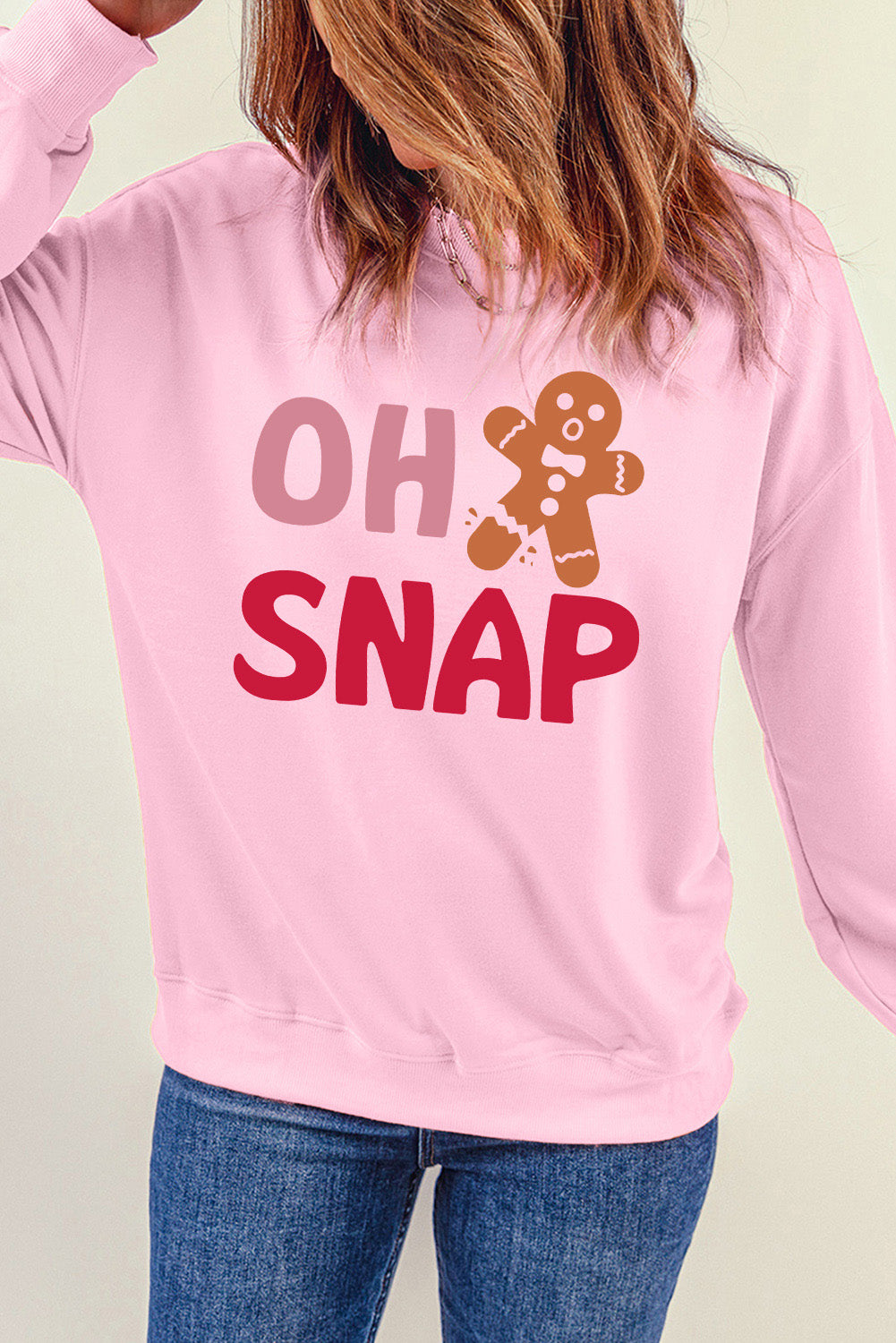 OH SNAP Round Neck Long Sleeve Sweatshirt-Jewearrings