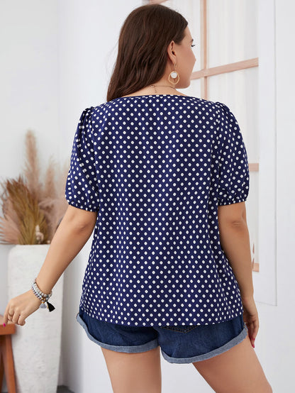 Plus Size Polka Dot Square Neck Blouse-Jewearrings