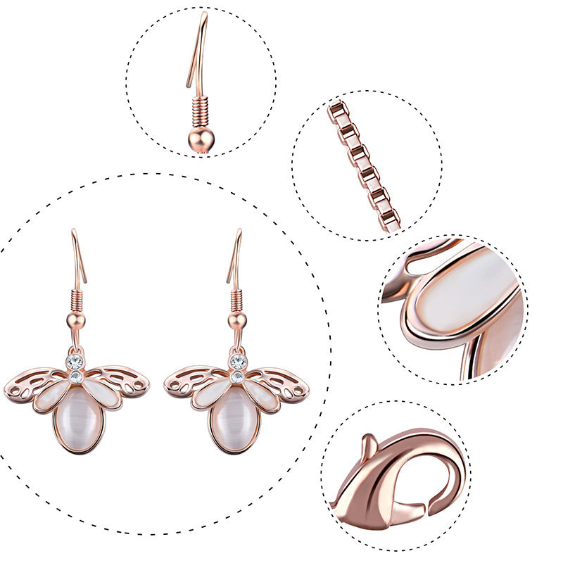 Simple Style Alloy Inlaid Zircon Necklace Earrings Opal Jewelry Two-piece Set-Jewearrings