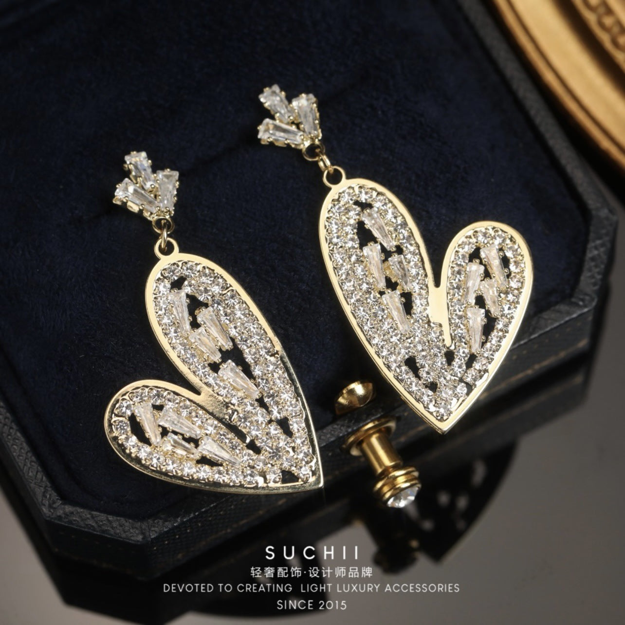 Elegant Lady Loving Heart Zircon Crystal Earrings Crown Silver Needle Cute Fashion Earrings-Jewearrings