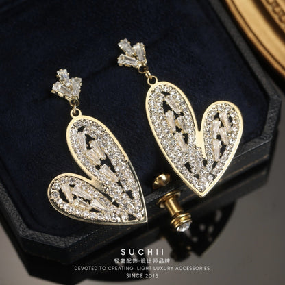 Elegant Lady Loving Heart Zircon Crystal Earrings Crown Silver Needle Cute Fashion Earrings-Jewearrings