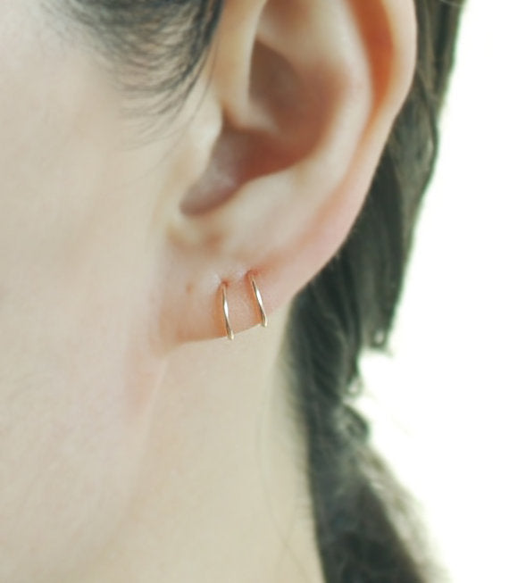 14K Gold Wrapped 925 Silver Minimalist Mini Circular Earrings-Jewearrings