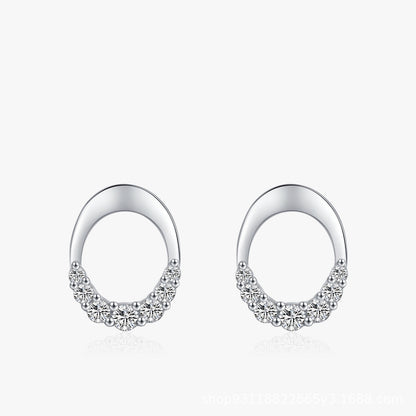 S925 Sterling Silver Oval Finely Inlaid Stud Earrings-Jewearrings