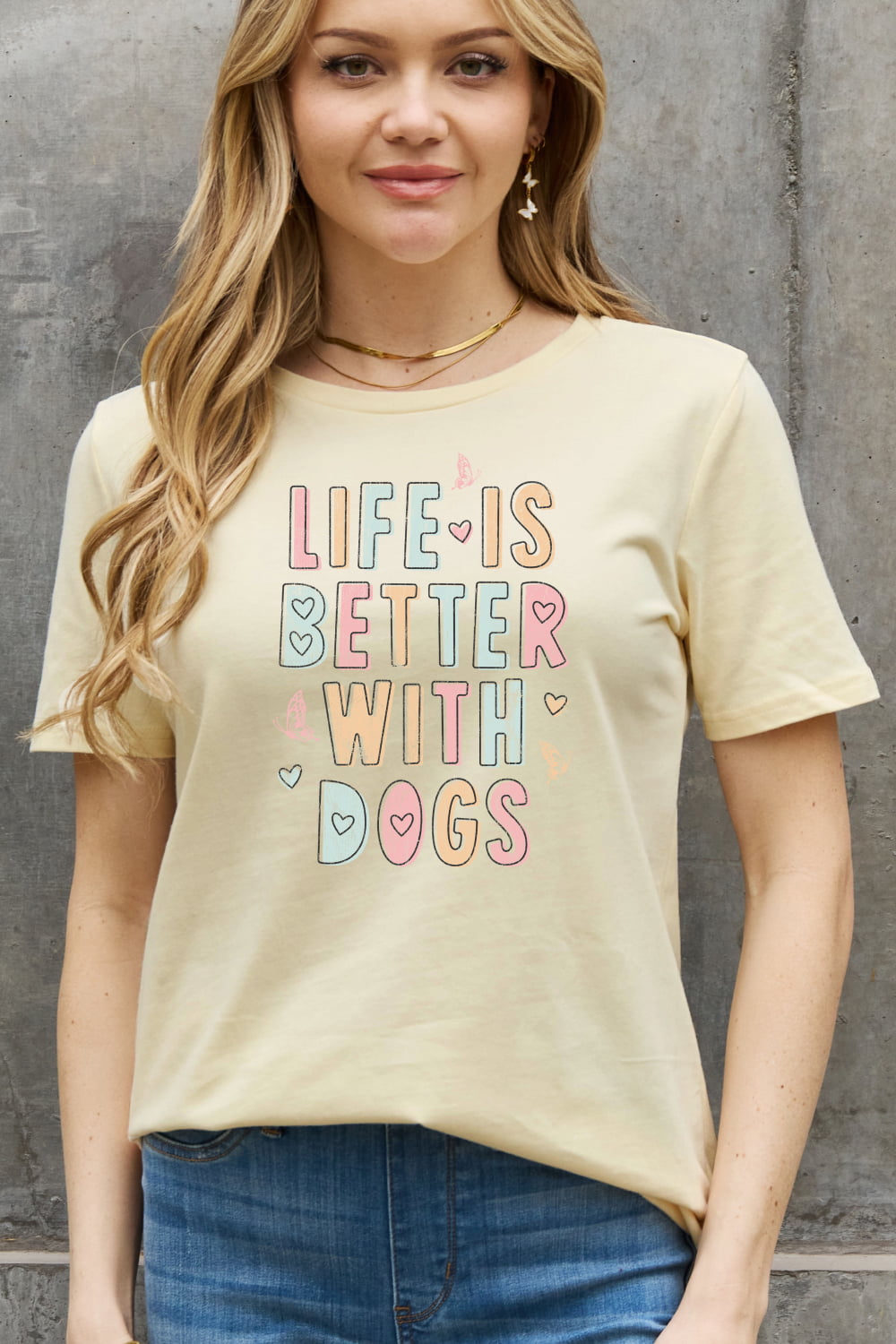 Simply Love Full Size LIFE IS BETTER WITH DOGS Graphic Cotton Tee-Jewearrings