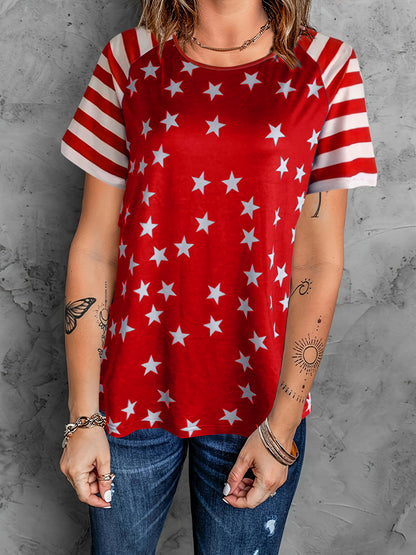 Full Size Star Striped Round Neck Short Sleeve T-Shirt-Jewearrings