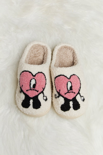 Melody Love Heart Print Plush Slippers-Jewearrings