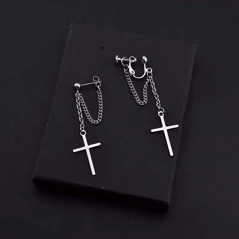 Cross chain tassel earrings in sterling silver-Jewearrings