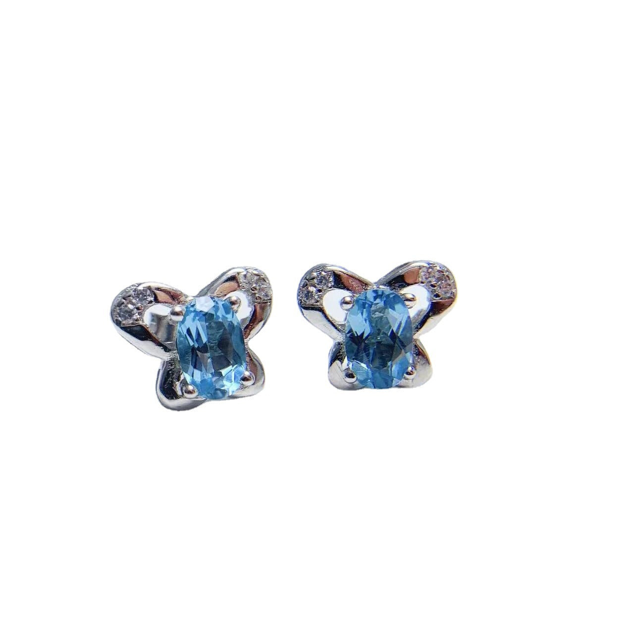 Natural Topaz Stud Earrings S925 Silver Inlaid Women's Gem-Jewearrings