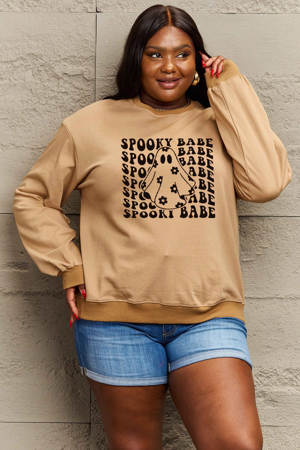 Simply Love Full Size SPOOKY BABE Graphic Sweatshirt-Jewearrings