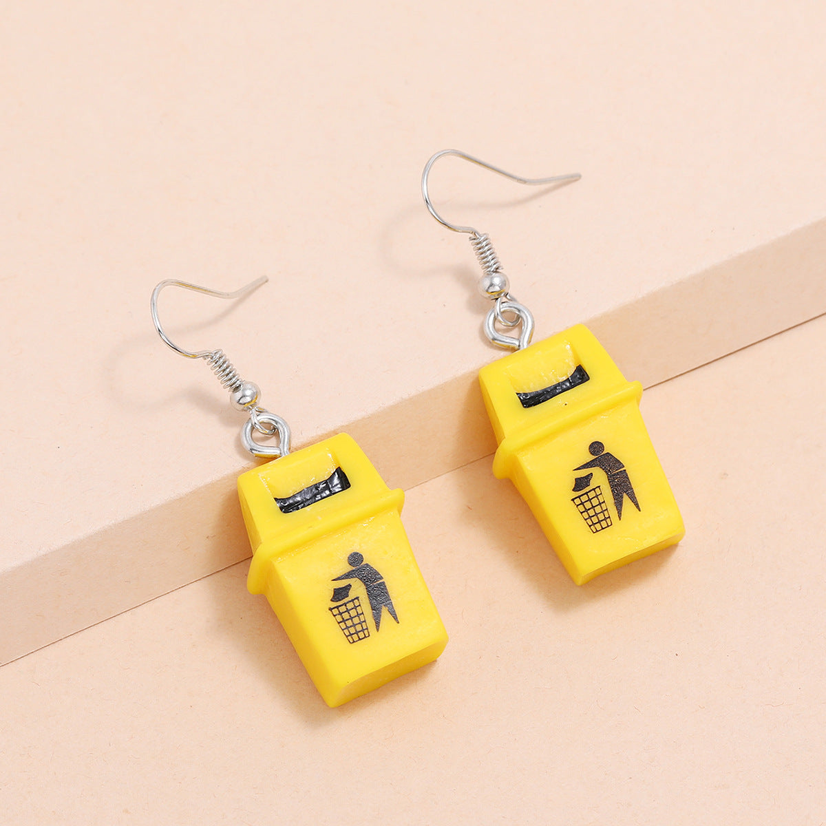 Personalized Clip Earrings Yellow Resin Trash Can Trash Can Creative Earrings-Jewearrings