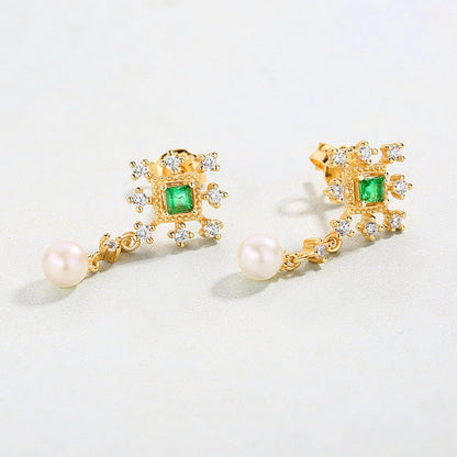 Light Luxury Niche Design Sterling Silver Pearl Earrings Emeralds-Jewearrings