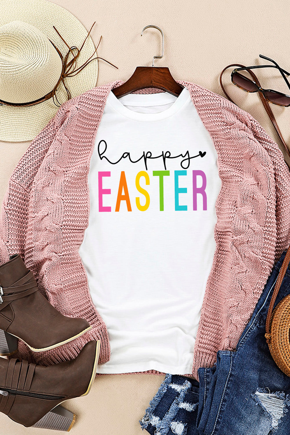 HAPPY EASTER Round Neck Short Sleeve T-Shirt-Jewearrings