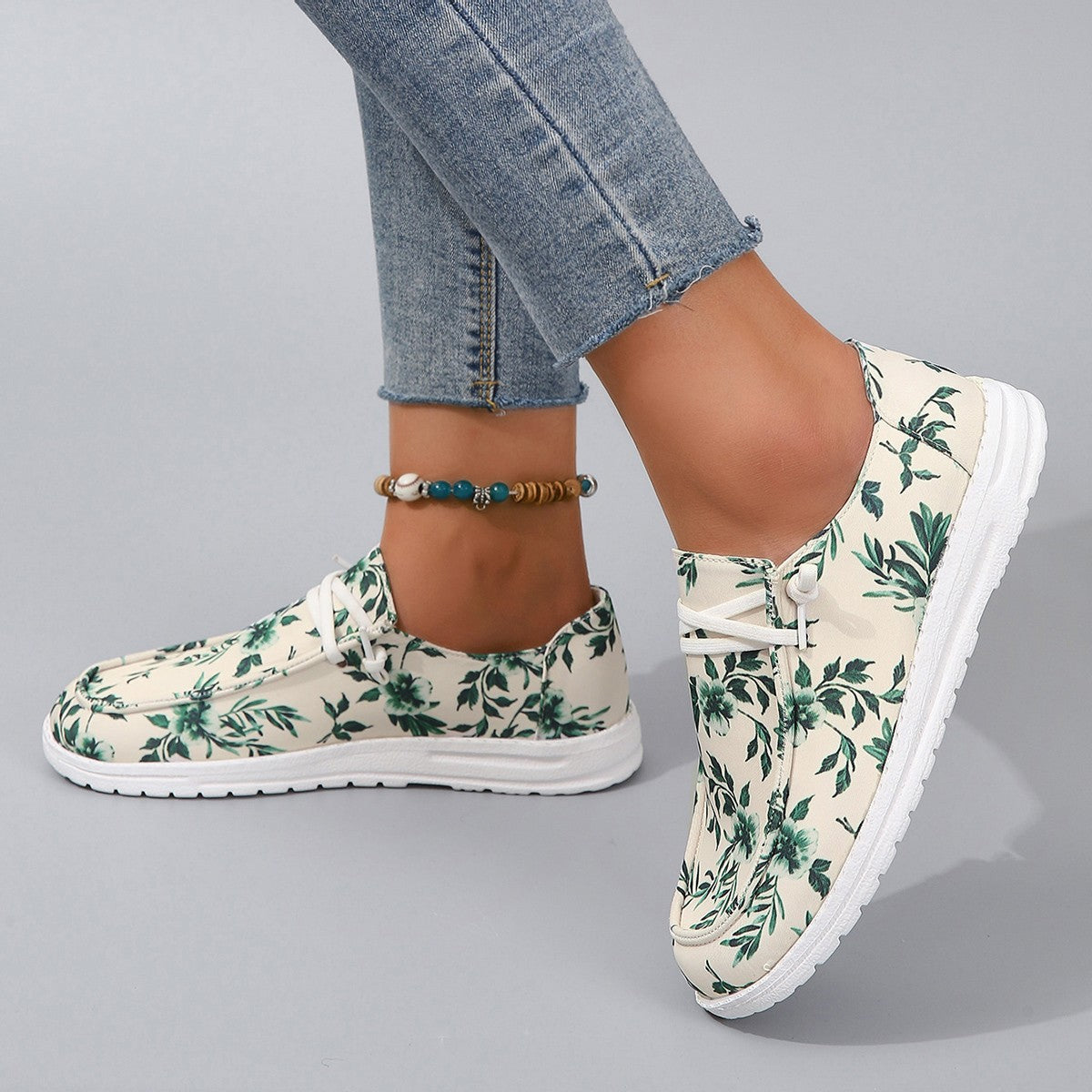 Printed Round Toe Flat Sneakers-Jewearrings