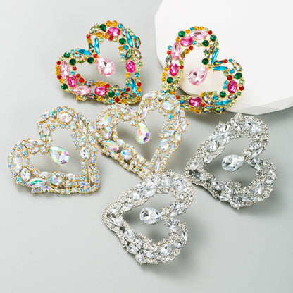 Ins Style Creative Heart Stud Earrings Alloy Plating Inlaid Color Rhinestone Fabulous Personality Earrings-Jewearrings