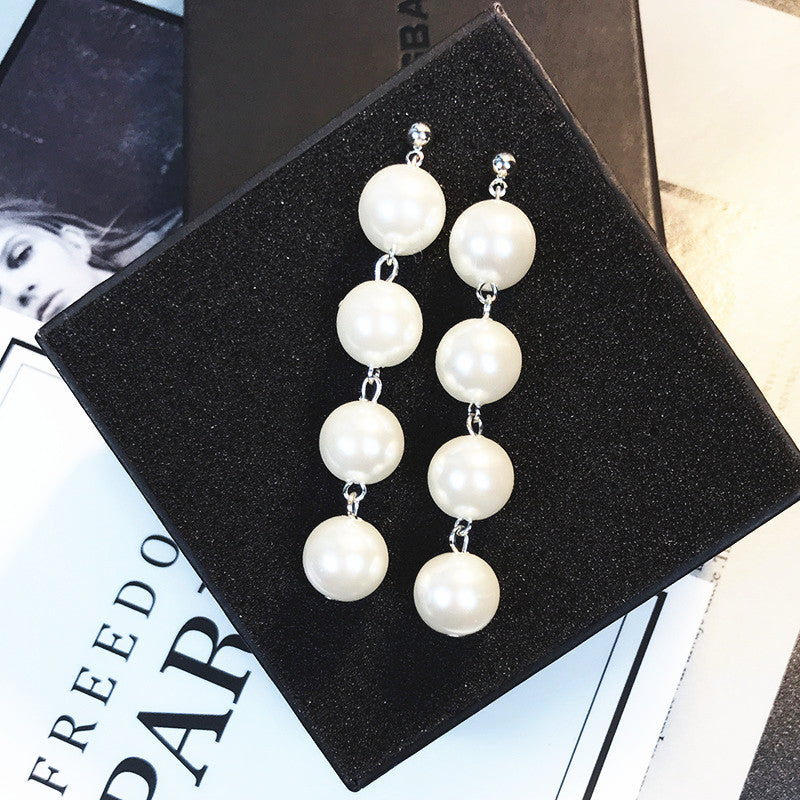 Pearl tassel long earrings-Jewearrings