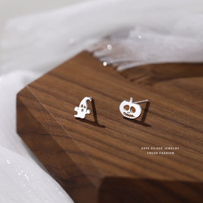 S999 Pure Silver Ghost Stud Earrings Female Niche Cartoon-Jewearrings