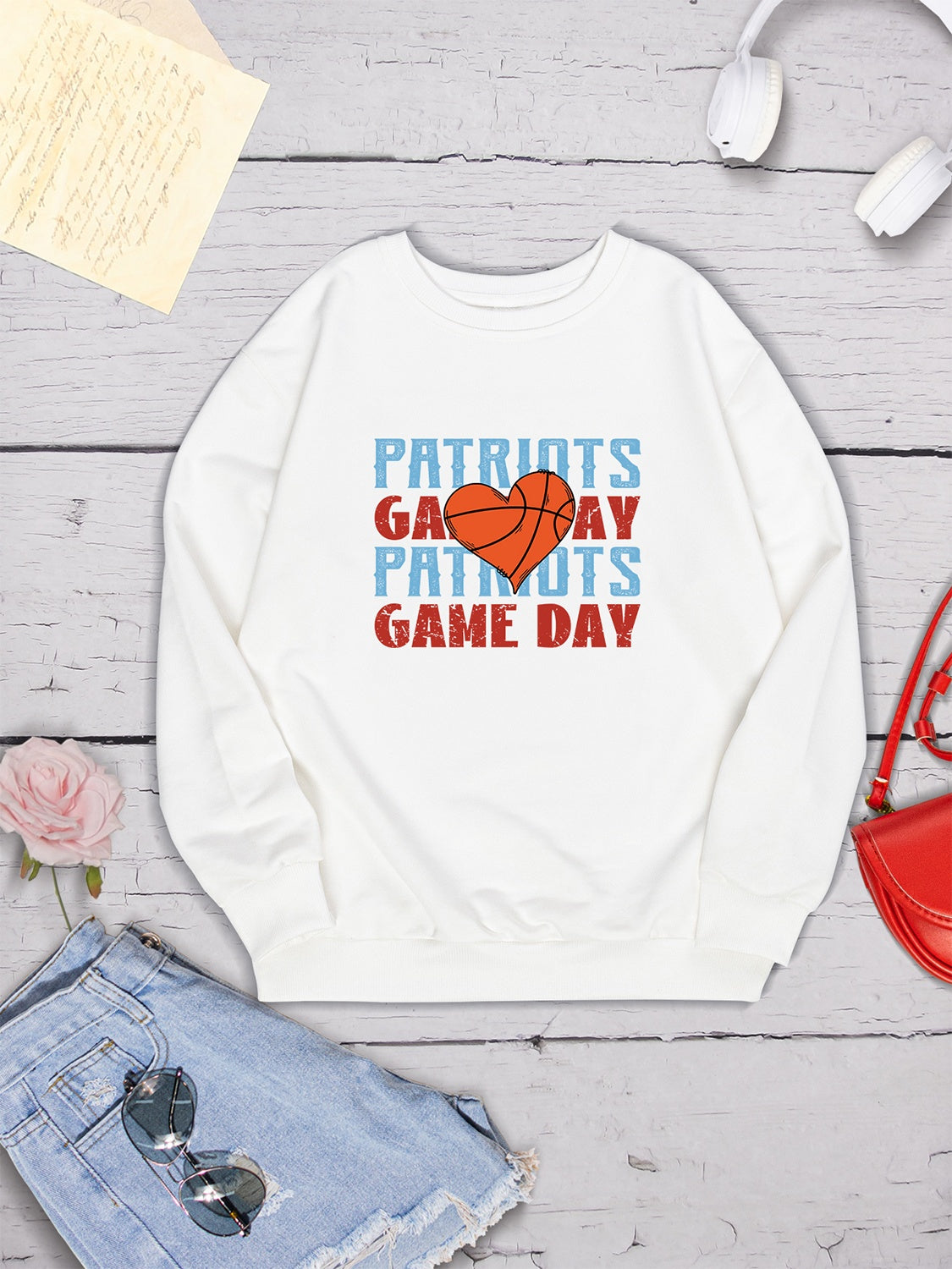 PATRIOTS GAME DAY Round Neck Dropped Shoulder Sweatshirt-Jewearrings