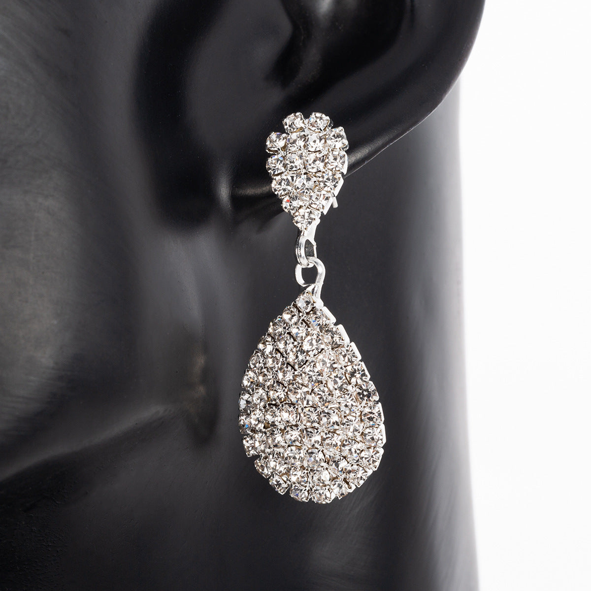 Rhinestone Claw Chain Drop Stud Earrings-Jewearrings