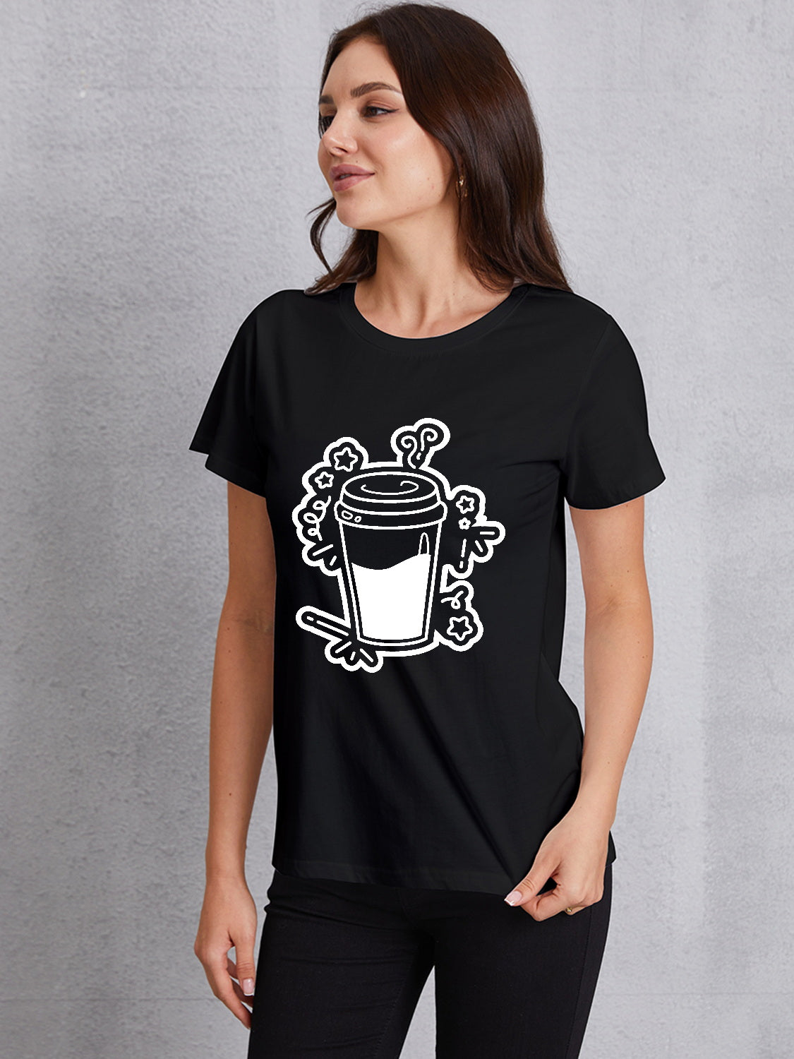 Coffee Round Neck Short Sleeve T-Shirt-Jewearrings